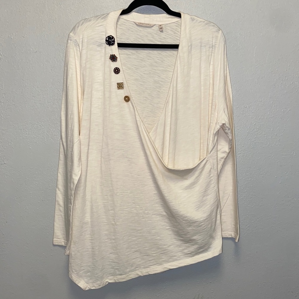 Soft Surroundings Easy Does It Cream Asymmetrical Faux Wrap Knit Tunic 4990